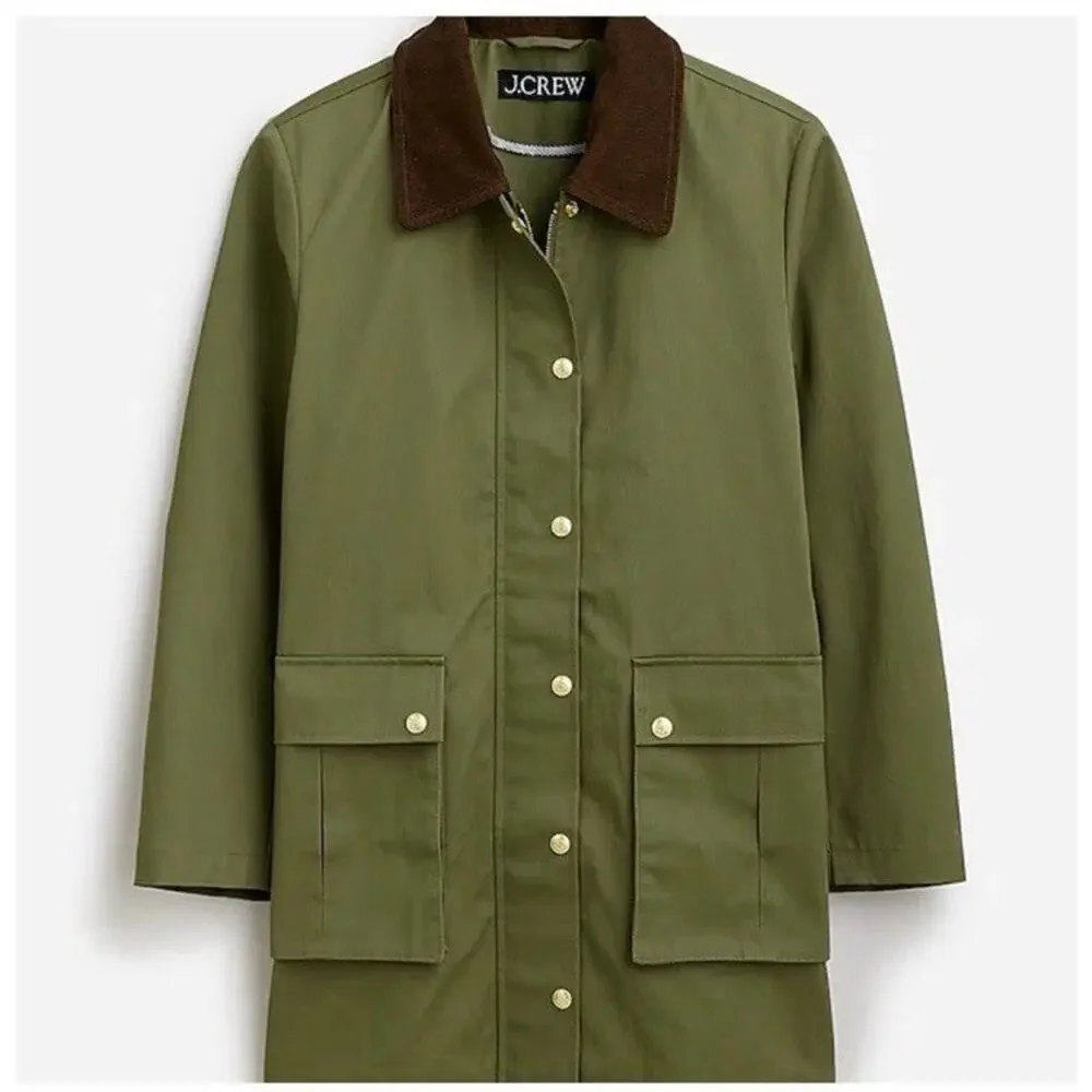 NWT J. Crew Heritage Barn Jacket Green Waxed Canvas Twill Womens S Chore Coat - Picture 1 of 16